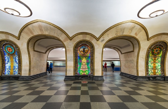 Novoslobodskaya, one of frescos, circle line, metro, Moscow